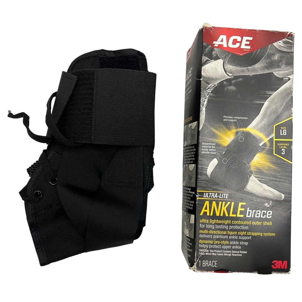 ACE Brand Ultra-Lite Ankle Brace Large LG Support Level 3 Black 3M Open Box